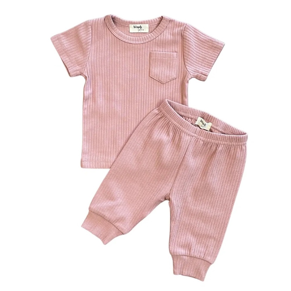 DUSTY ROSE | Ribbed organic baby toddler pants set
